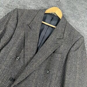 Vintage Christian Dior Sport Coat Mens 44L Gray Tweed Check Double Breasted USA